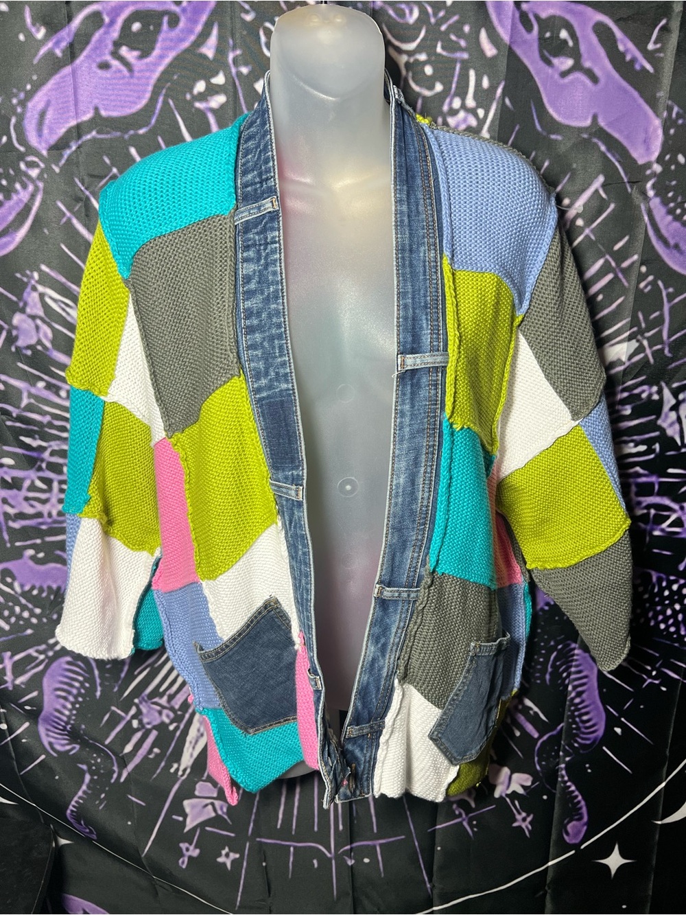 NWT Shannon Passero 149$ Patchwork Knit Open-Front Cardigan Jacket - Multicolor